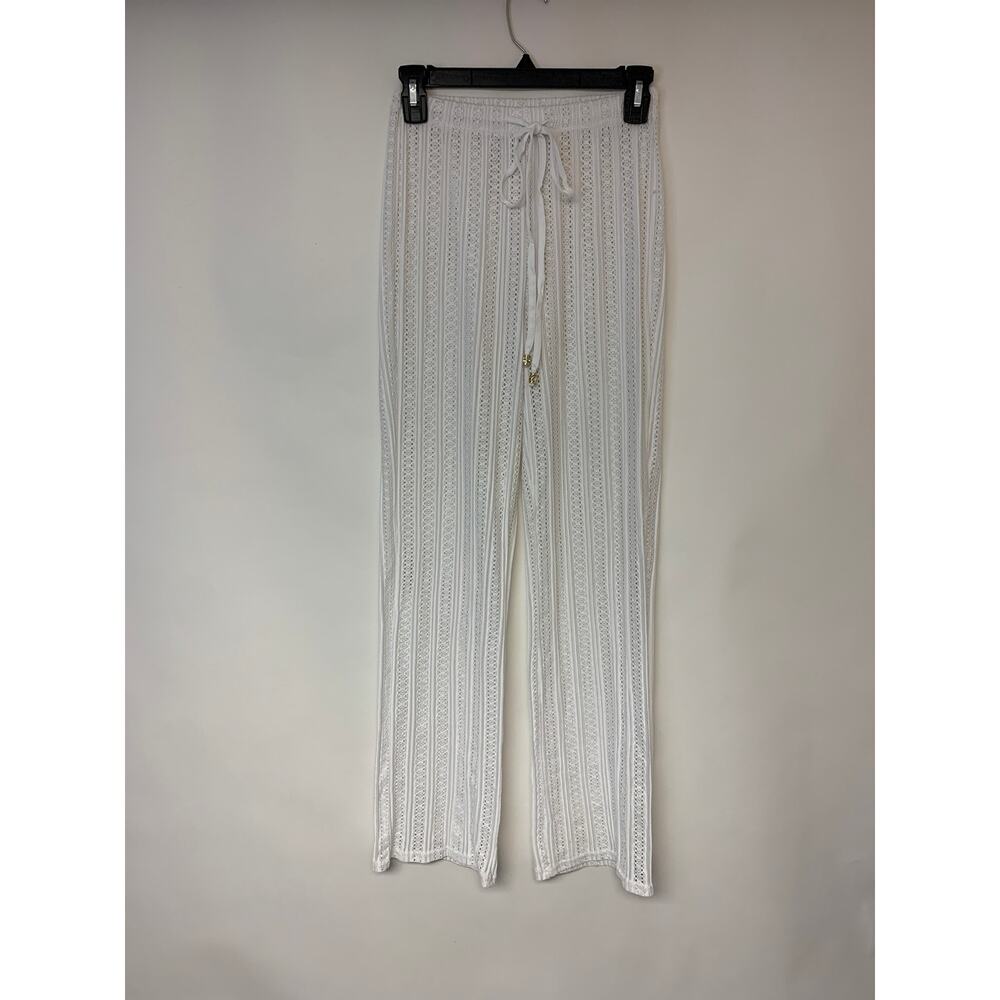 Waves to Coast Crochet White Pants Beach Cover-up  Boho Resort Womens SZ M